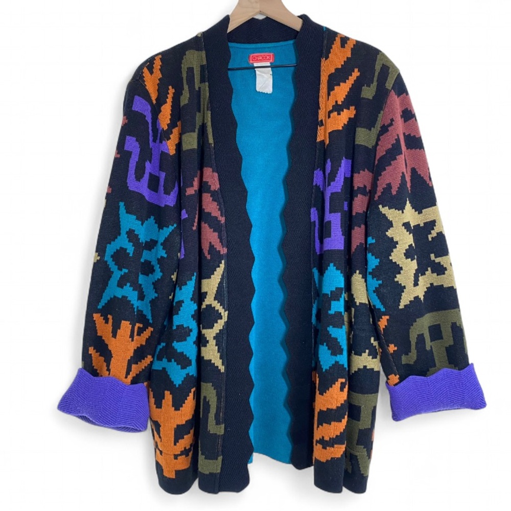 Chacok Vintage Women’s XL Thick Knit Colorful Reversible Open Front Coat